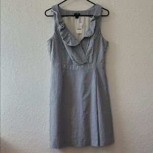 J. Crew Factory Striped Mini Dress with Ruffle Neckline
